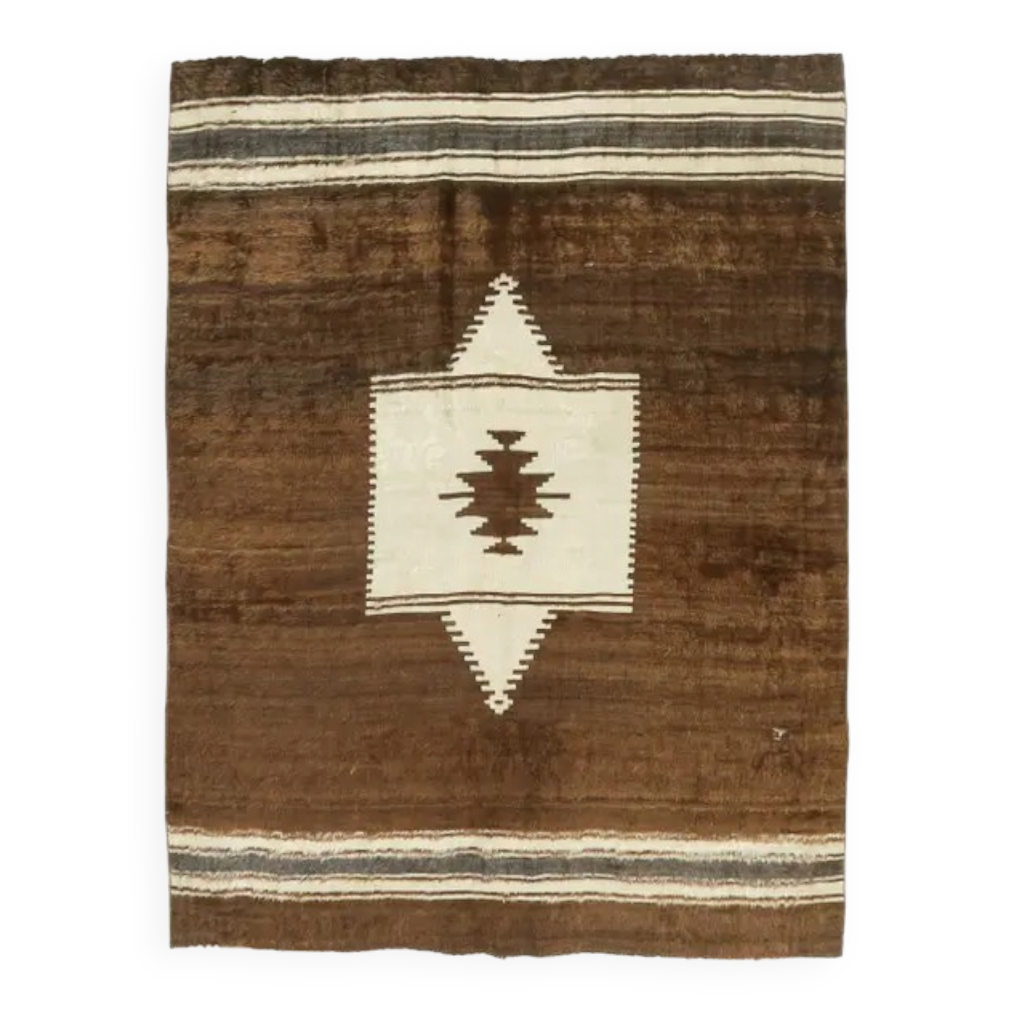 Vintage Turkish Hand-Knotted Wool Cotton Brown Kilim Area Rug 148x198