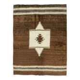 Tapis kilim turc vintage en laine et coton marron noué à la main