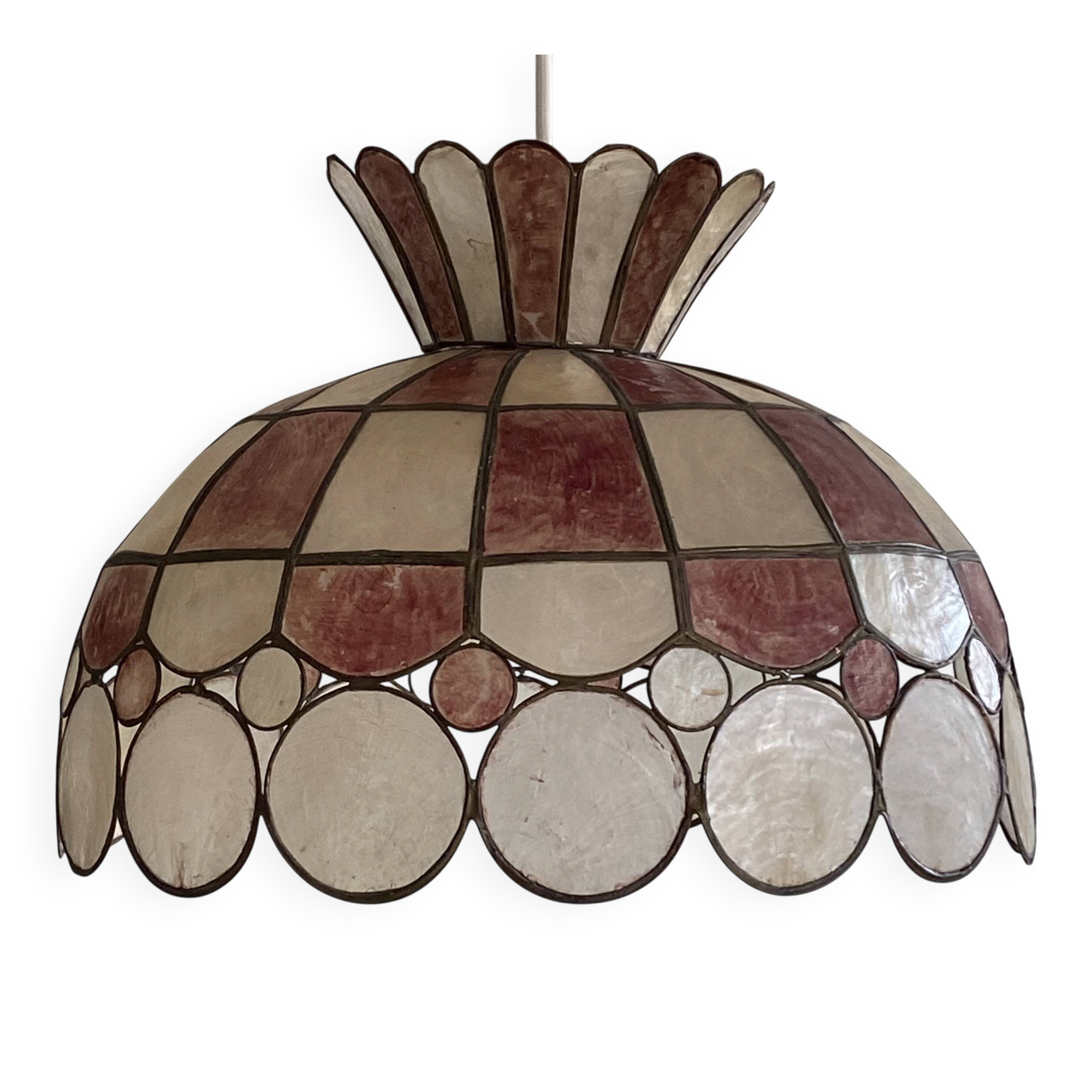 1950s vintage pendant light with mother-of-pearl shade