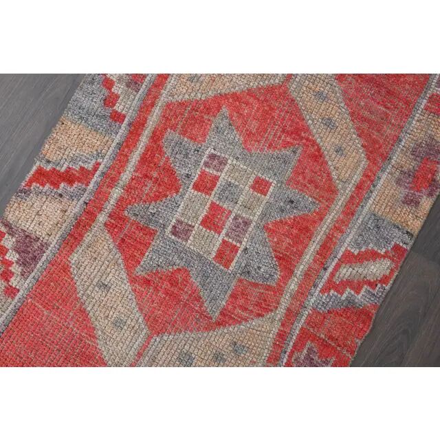 1970s Turkish Oushak Handmade Wool Cotton Red Runner Rug 86x344