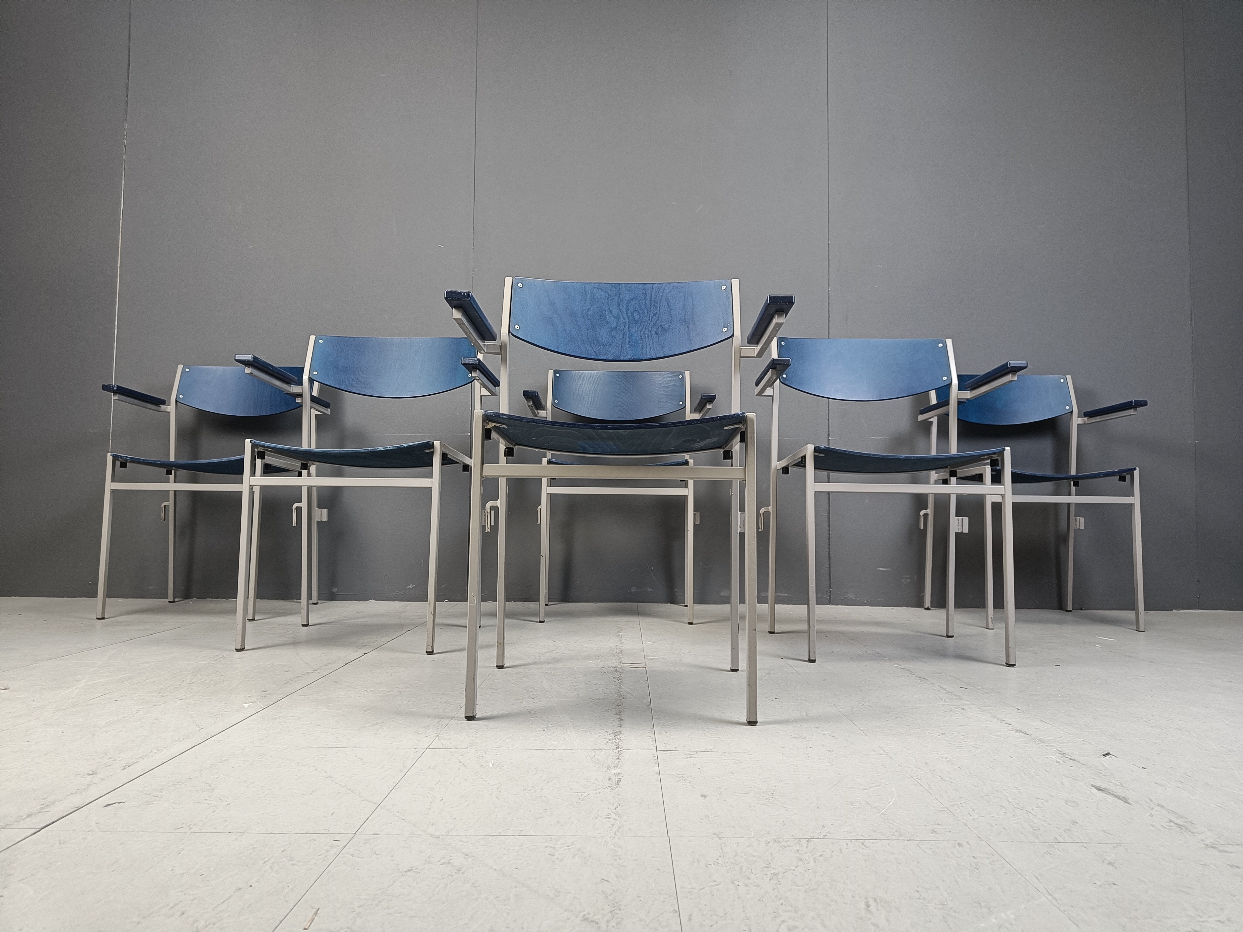 Minimalist metal and plywood stackable armchairs by Gijs Van Der Sluis