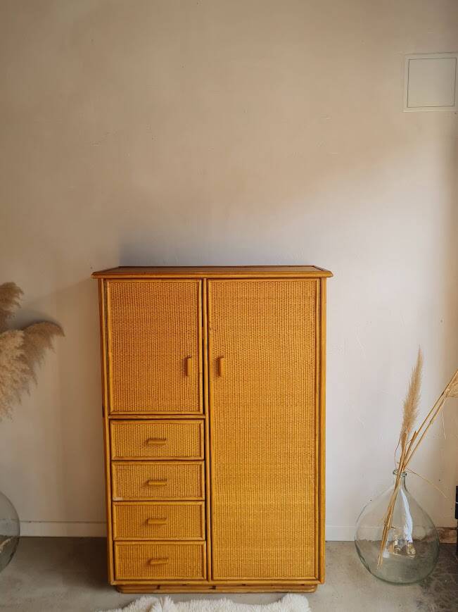 Vintage rattan wardrobe