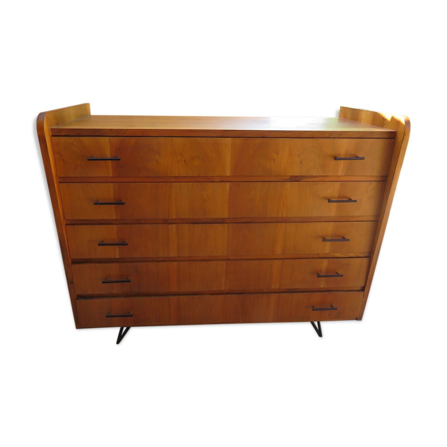 Teak chest of drawers and metal compass feet