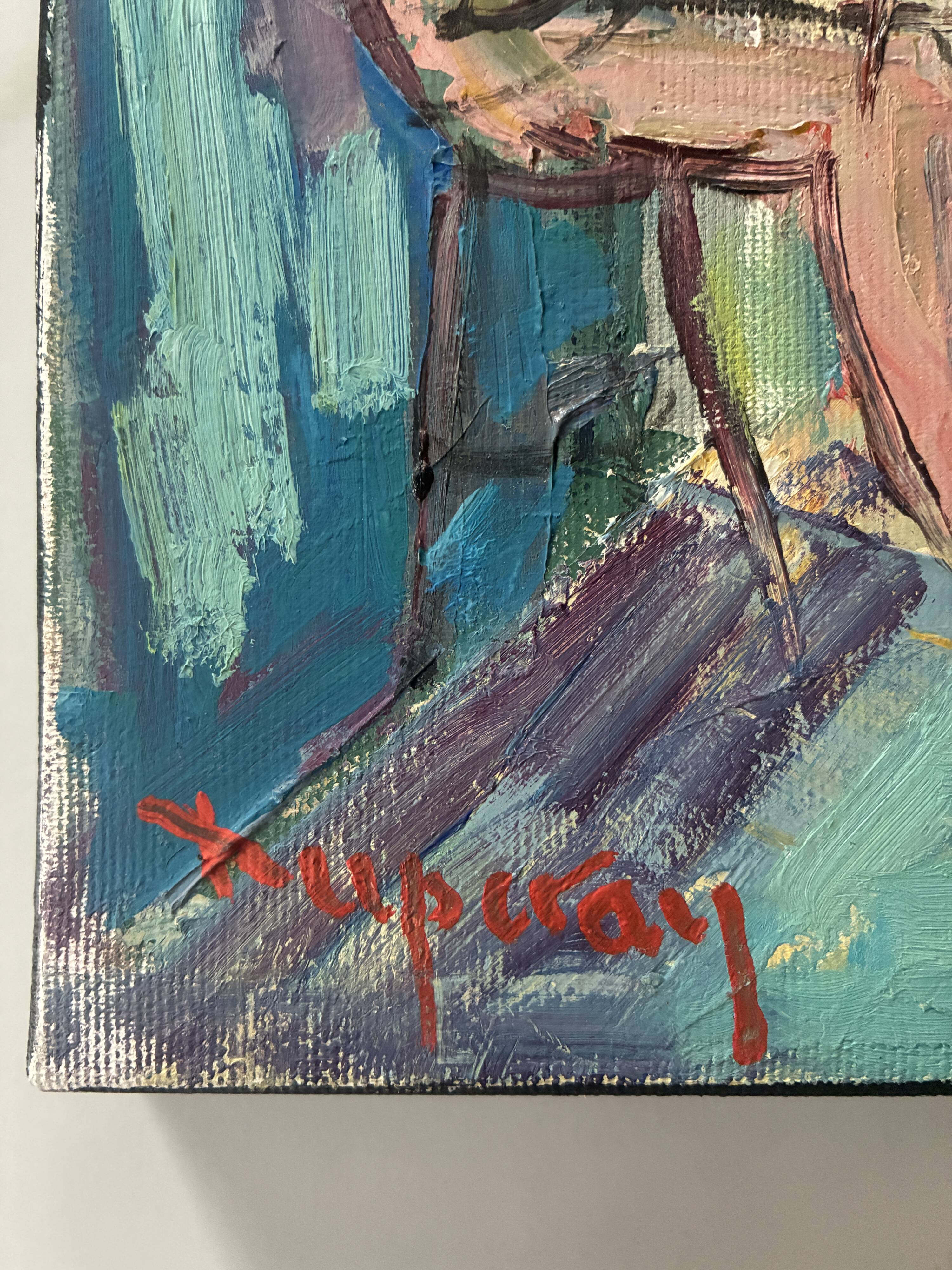 Large Oil on Canvas Alain Duperay Café Terraces 14 July