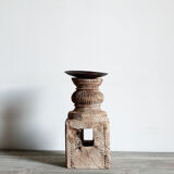 Candle holder in light carved wood