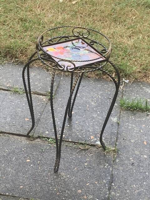 Plant door, iron harness forged twist black and golden and hand-painted ceramic tile