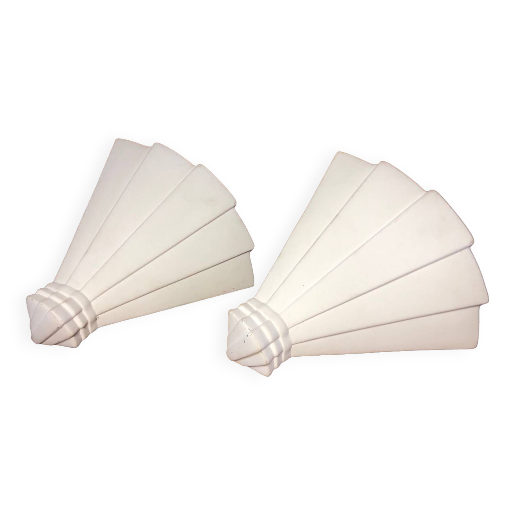 Pair art deco wall lamp angle white plaster made in italy vintage #a469