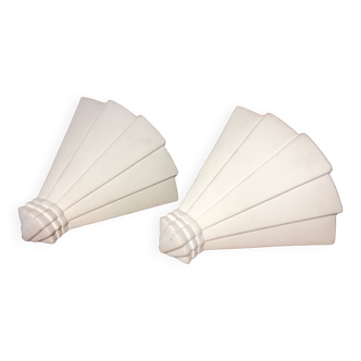 Pair art deco wall lamp angle white plaster made in italy vintage #a469