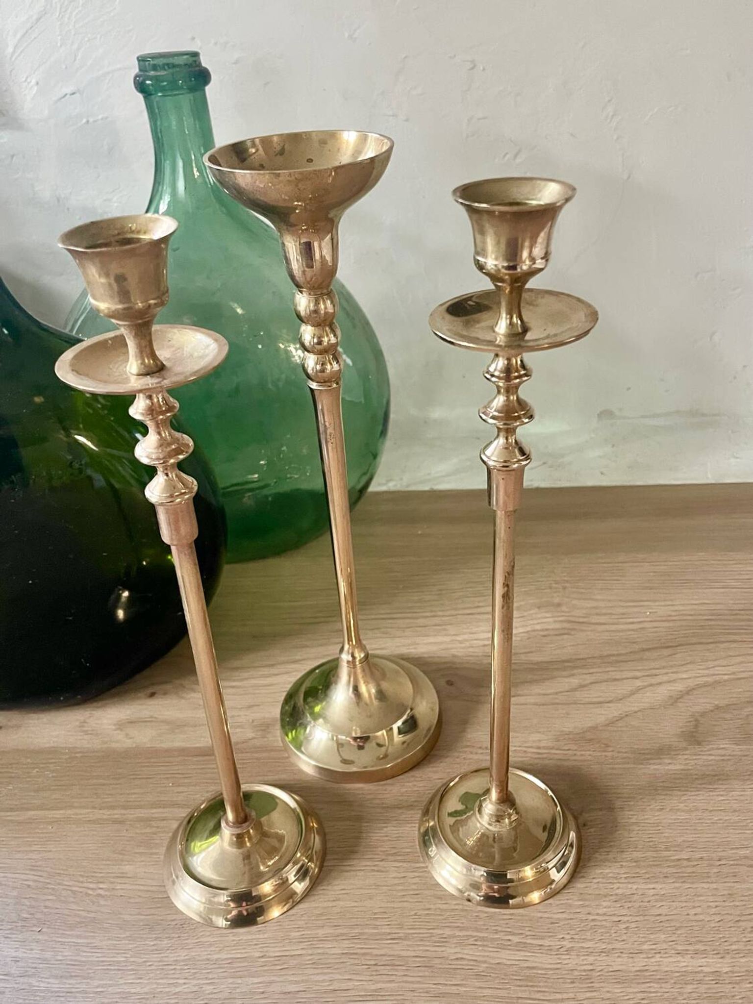 Set of 3 brass candle holders