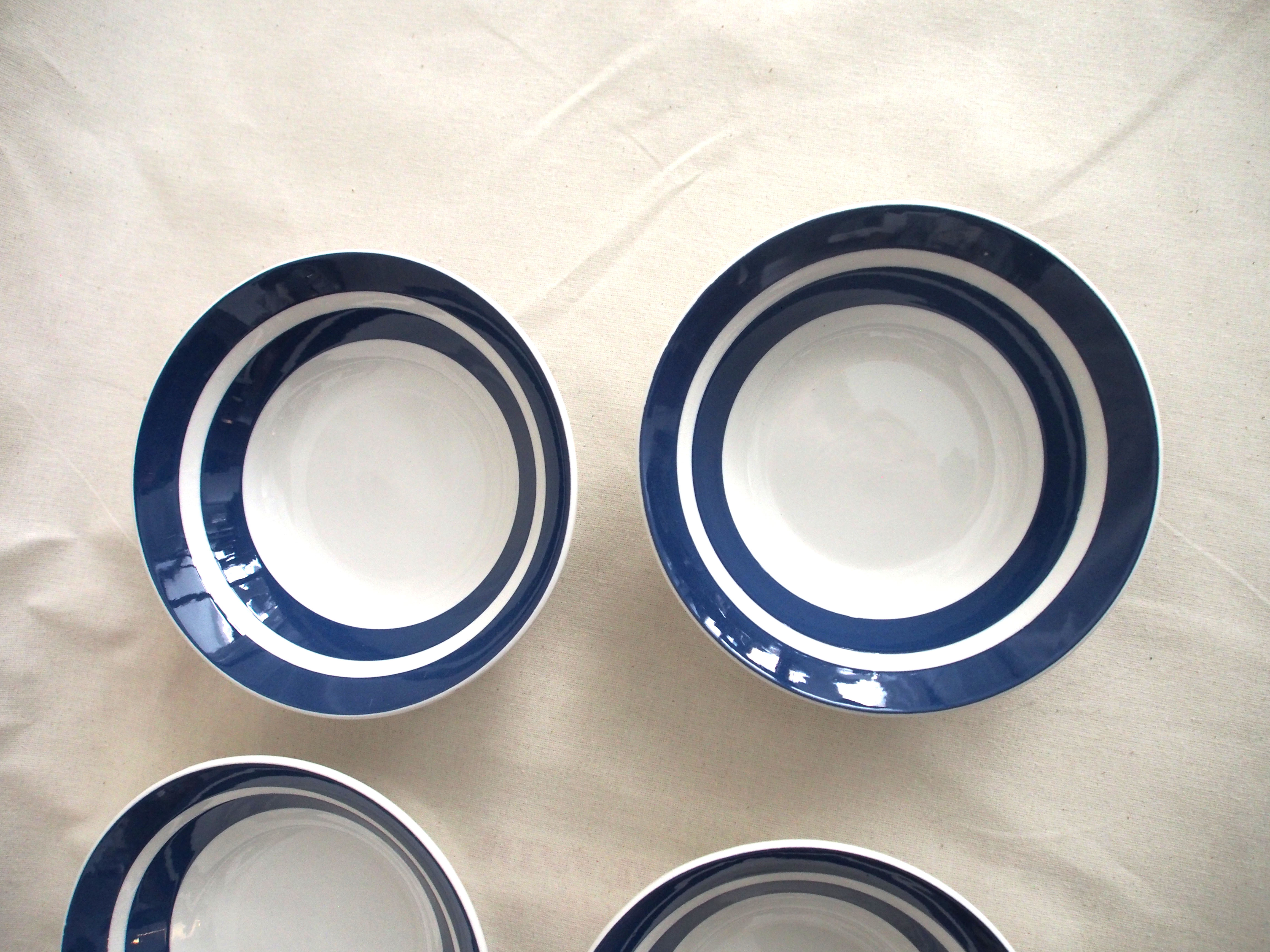 Series of 6 tablespoons in blue striped earthenware