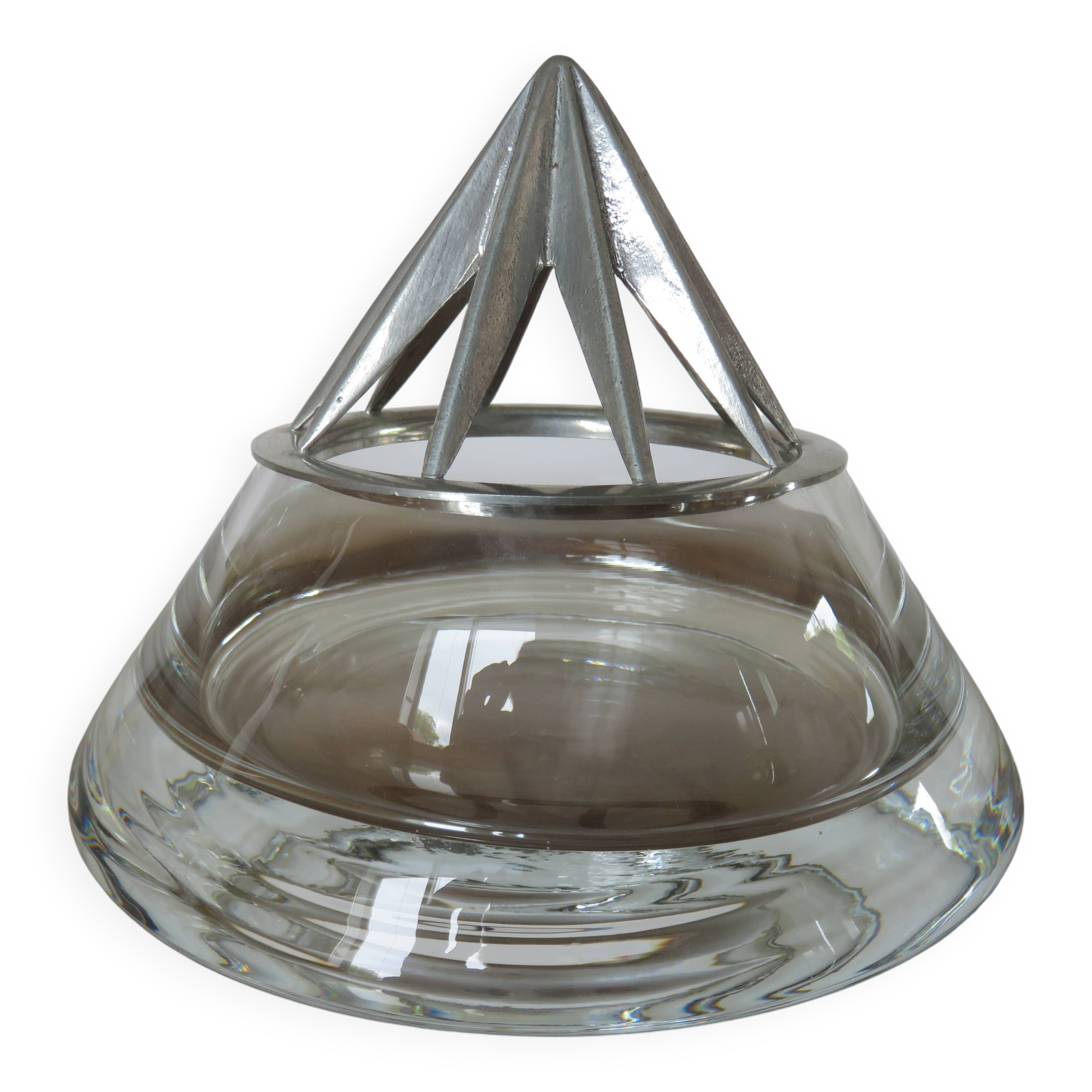 Designer crystal and pewter flower vase by Jean Goardere, 1970s