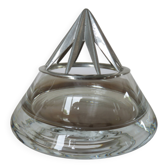 Designer crystal and pewter flower vase by Jean Goardere, 1970s