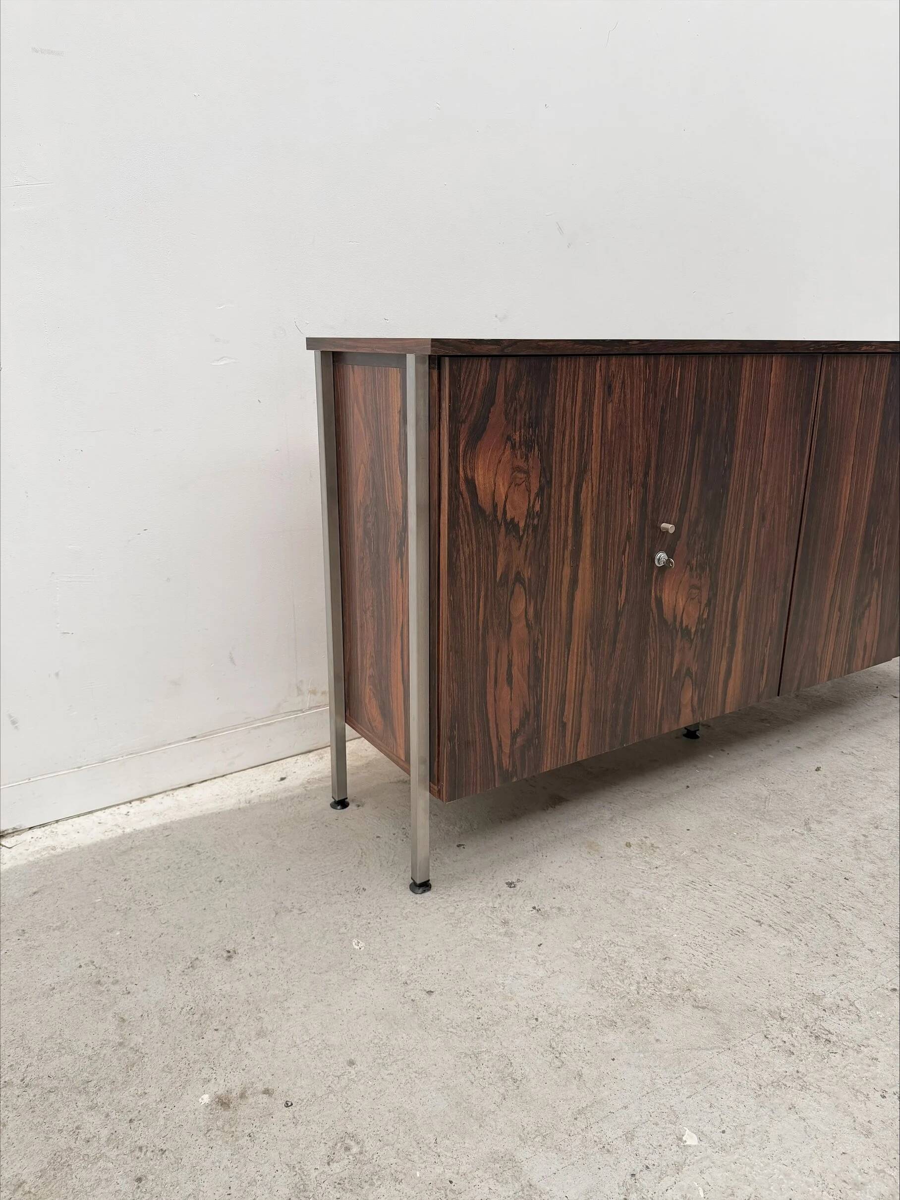 Enfilade in formica imitation rosewood with a chrome base, 1970.