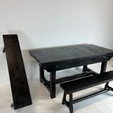 Brutalist elm table Wabi-sabi spirit and its 2 benches