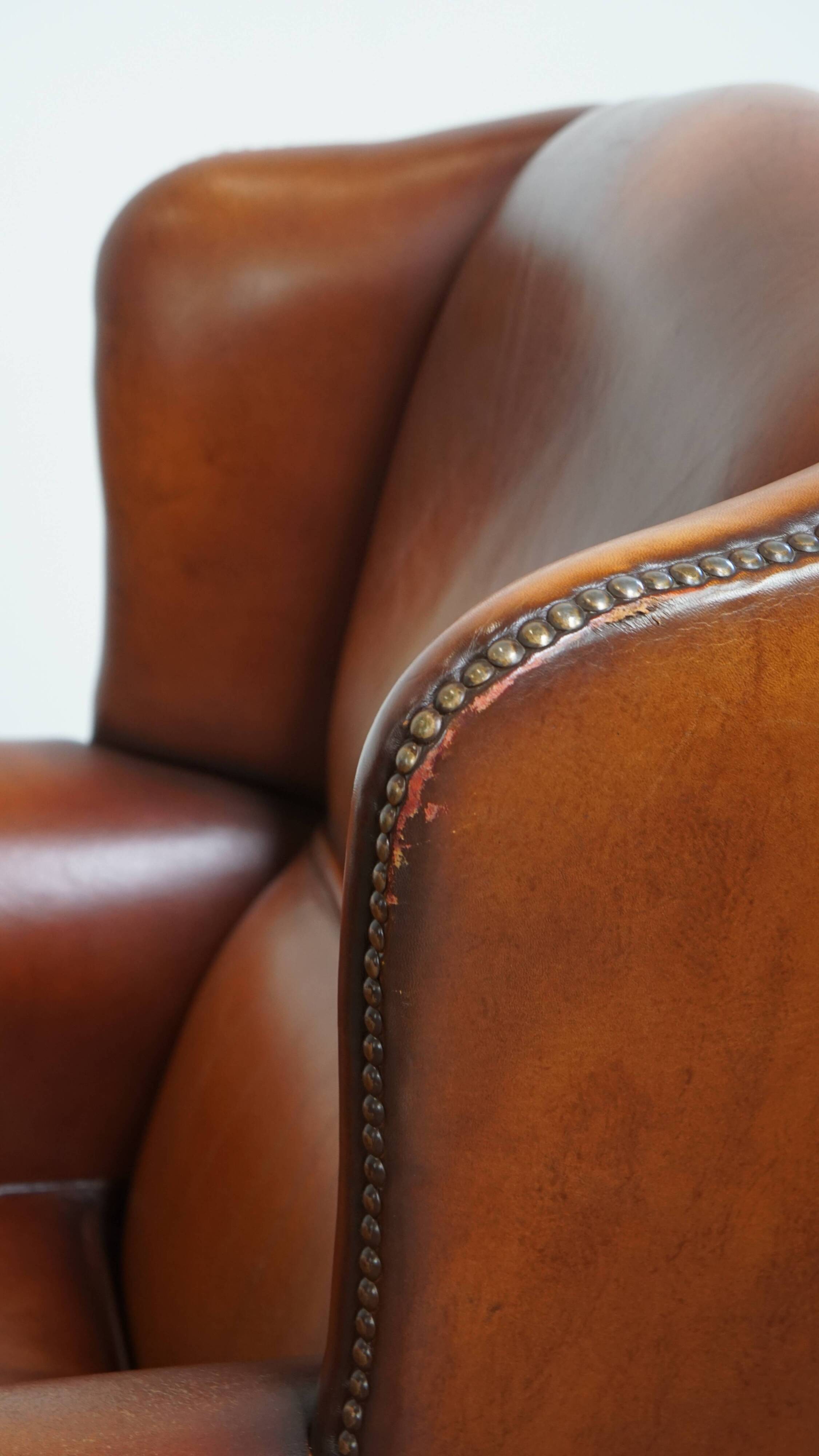 Set of 2 English style sheepskin leather wingback armchairs