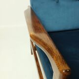 Vintage armchair navy blue velvet Mid century modern design by Zenon Bączyk 1965