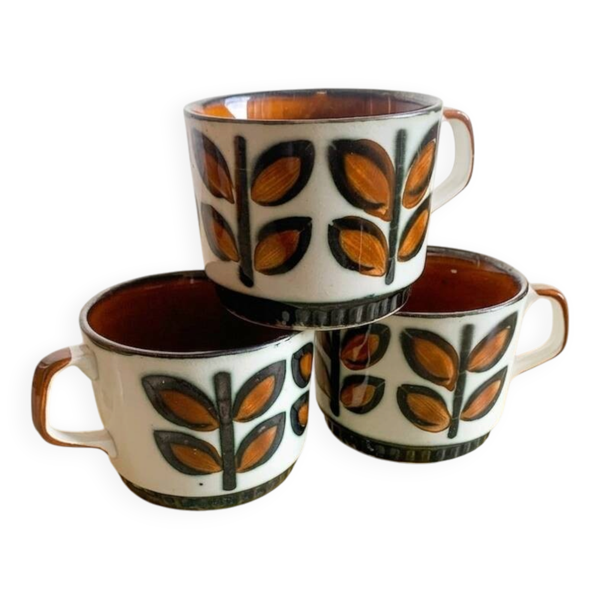 3 vintage coffee cups - boch belgium - "rambouillet" model
