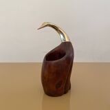 De Stijl Firenze Bottle Holder Wood Metal Brass Bird Sculpture 1970s