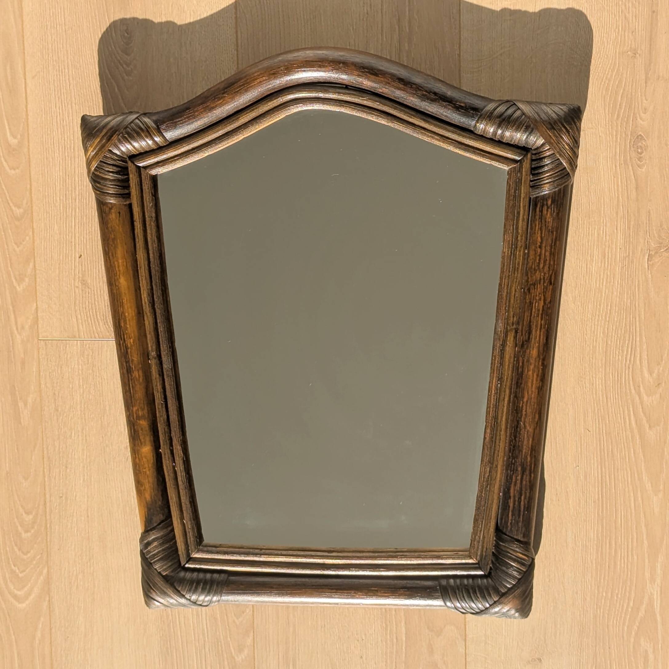 Mirror - Vintage 49x43 cm - Bamboo, Rattan - Patinated wood 1970