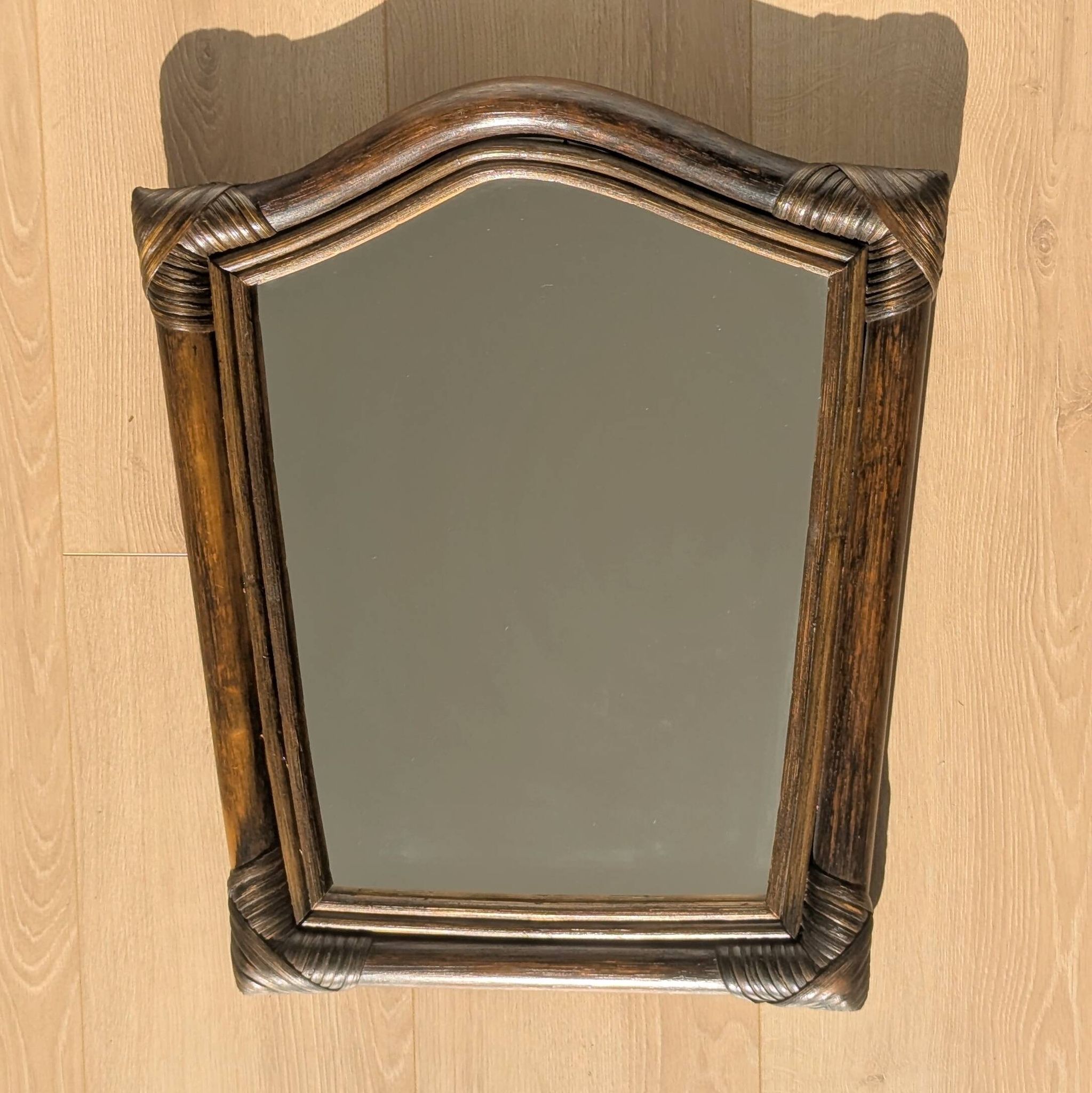 Mirror - Vintage 49x43 cm - Bamboo, Rattan - Patinated wood 1970