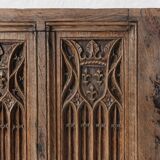 Neo-Gothic Flemish hand carved panel in solid oak, ca. 1850