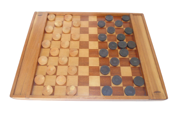 Wooden checkers and marquetry with storage