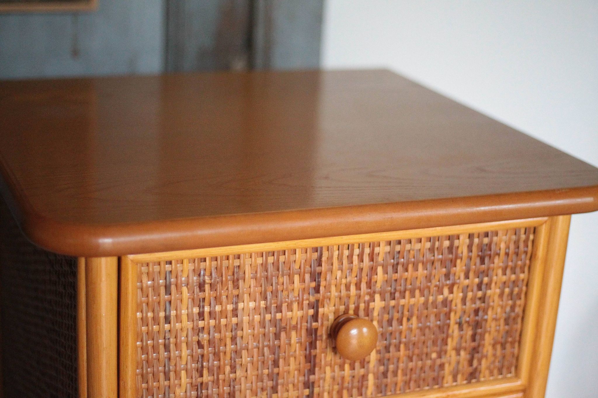 Vintage chest of drawers, Maugrion rattan weekly organizer for Roche Bobois