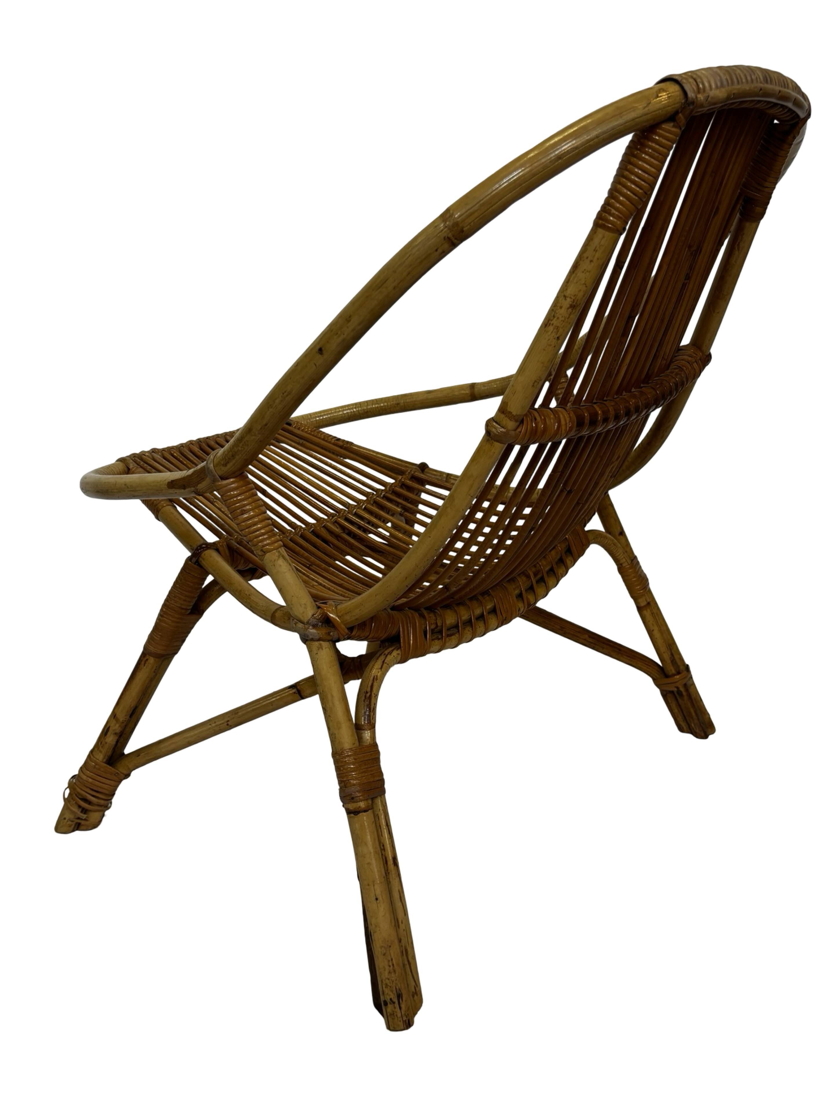 Ensemble vintage de 4 fauteuils club en rotin Rohe Noordwolde 1960