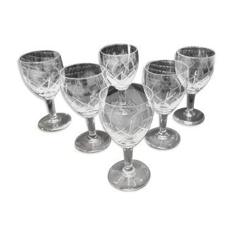 Set 6 verres à vin verre ciselé