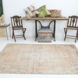 Soft Pastel Orange Wool Vintage Rug