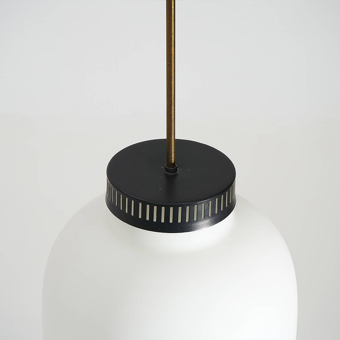 Chandelier in white opaline glass and brass, 1950s
