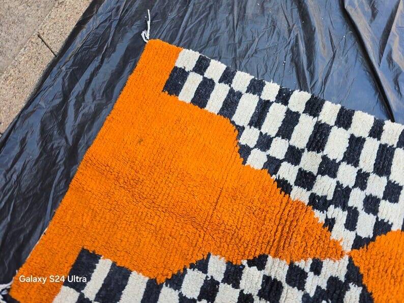 Handmade orange pure wool rug, size 160 x 240 cm
