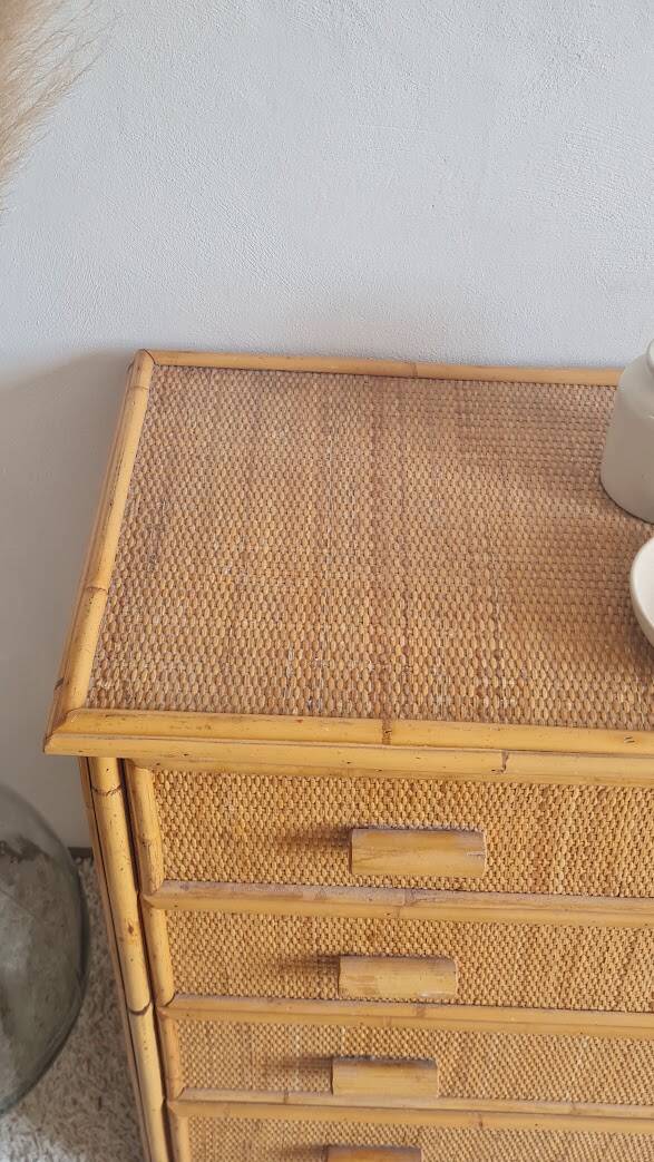 Commode en rotin années 70 vintage