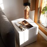 Cube-Table d'appoint-Table de chevet-Carreaux-Céramique-Blanc-Brillant
