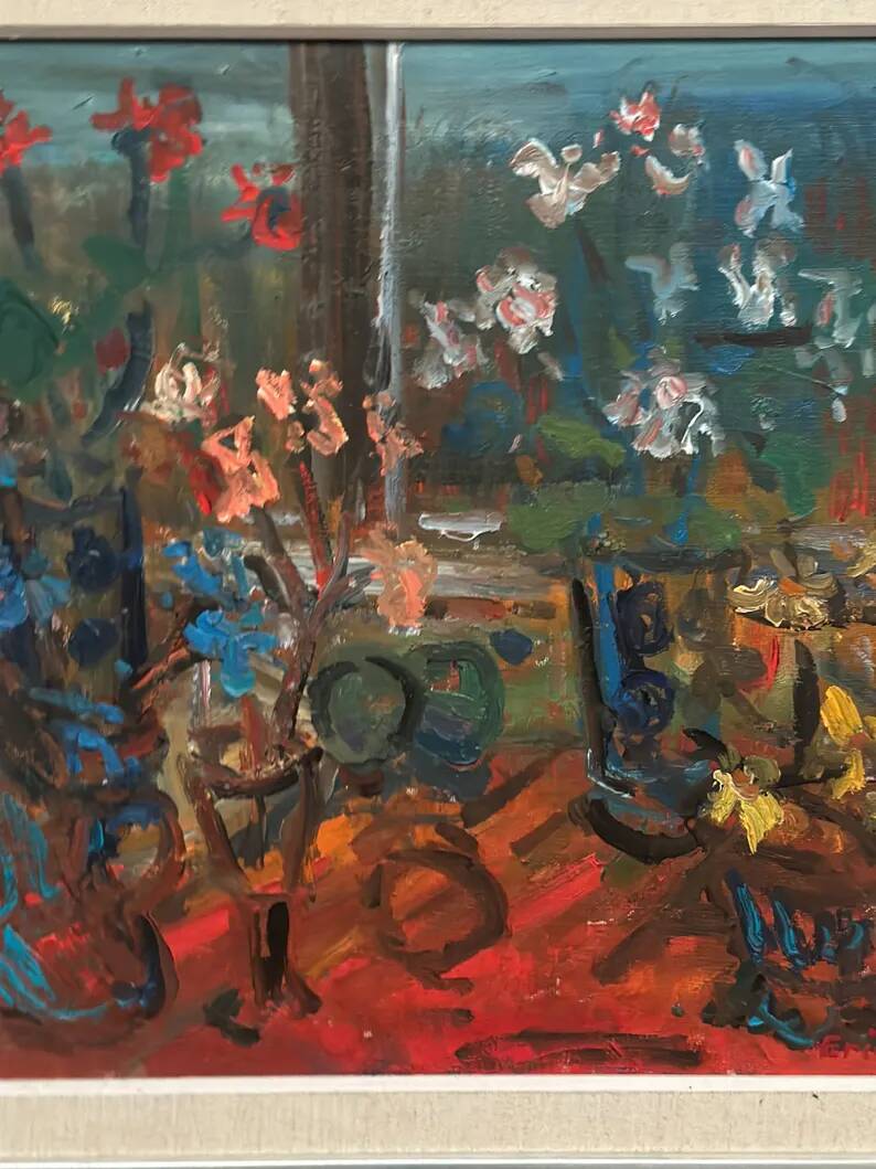 Original Swedish Oil on Canvas 'Still Life with Flowers' by Eric With