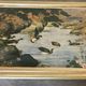 Ancien tableau avec décor d'estampe polychrome de canards dans la nature