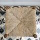 Vintage low wooden stool – Woven straw seat