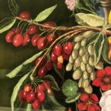 Large pastel signed Annie Faure, still life with flowers and fruits