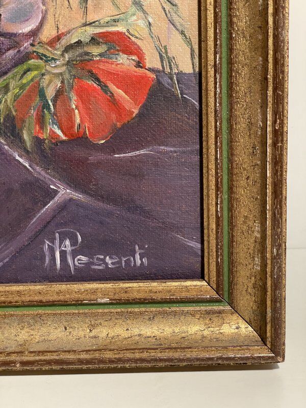 Old painting still life bouquet of flowers