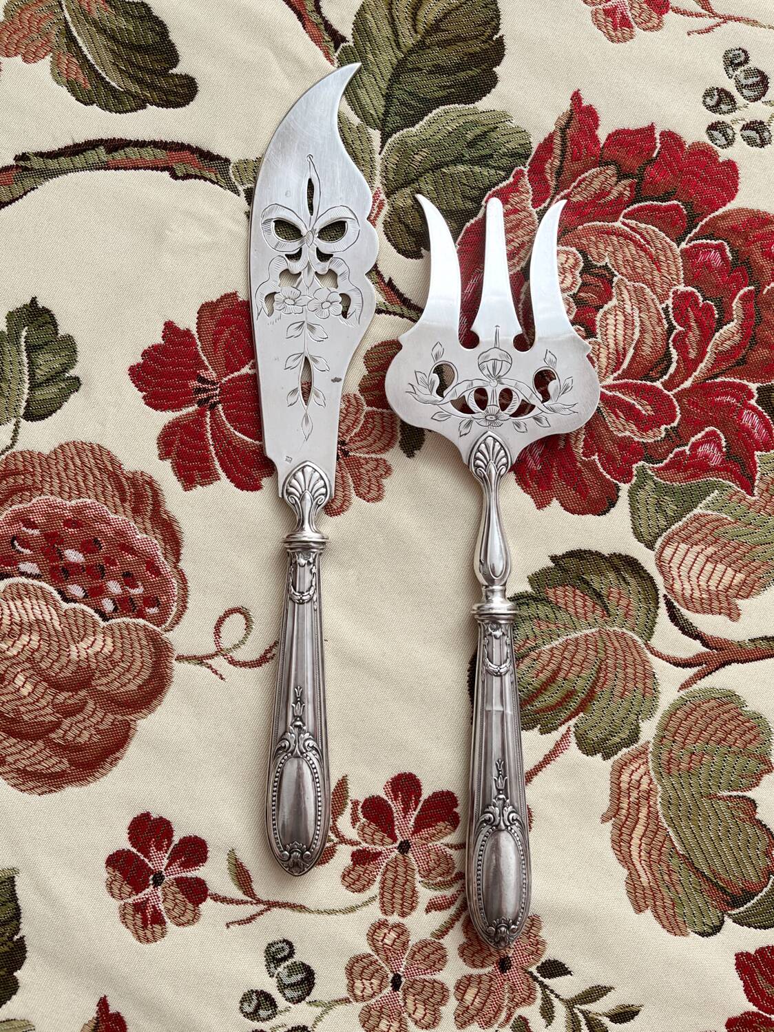 Antique silver and silver-plated fish serving cutlery