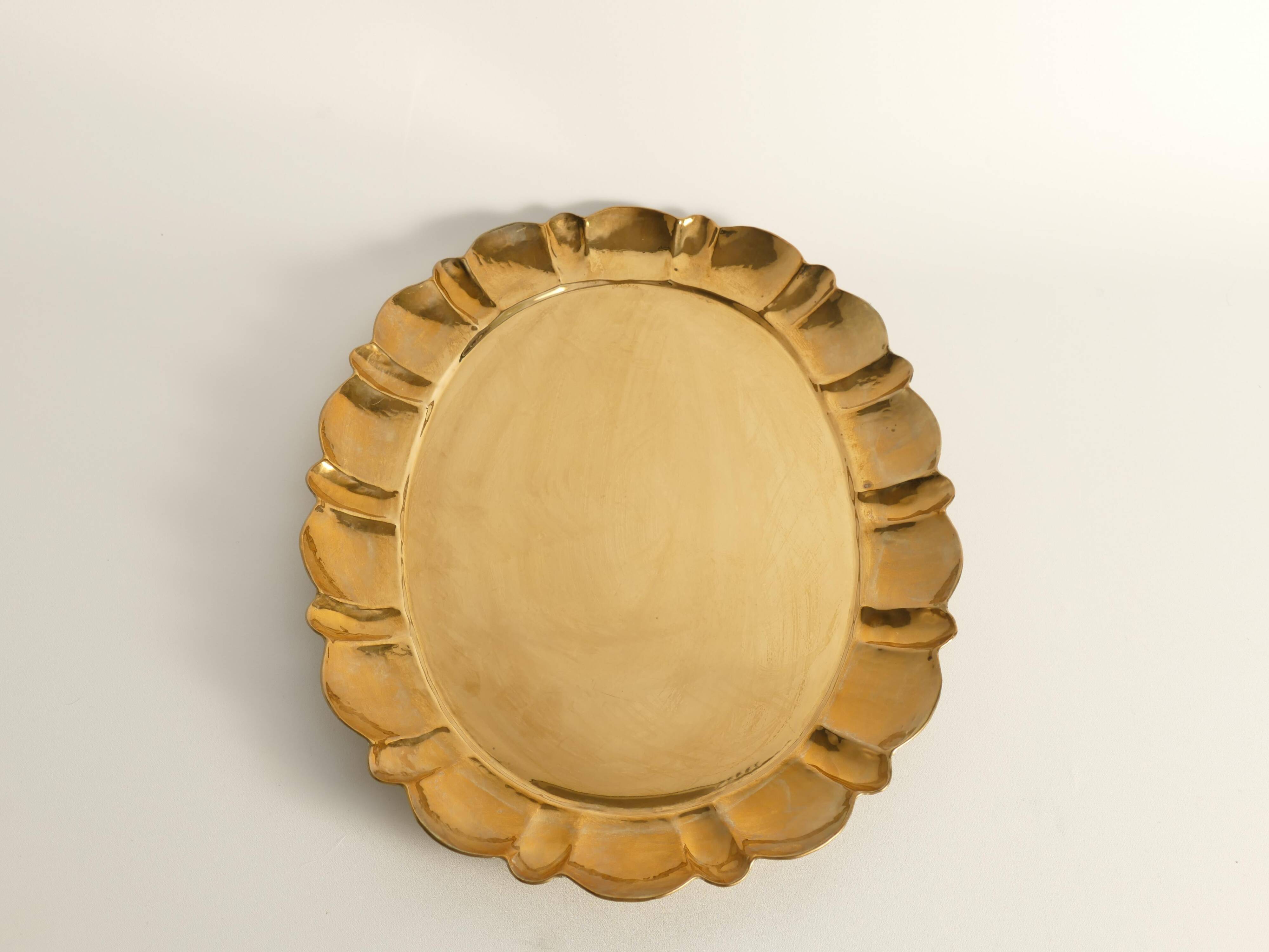 Hollywood Regency Large Oval Brass Tray by Firma Lars Holmström, Sweden 1940's