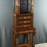 Rare small marquetry display cabinet, louis xvi style – mid 19th century