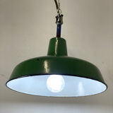 Vintage industrial suspension 50's in green enamelled sheet metal