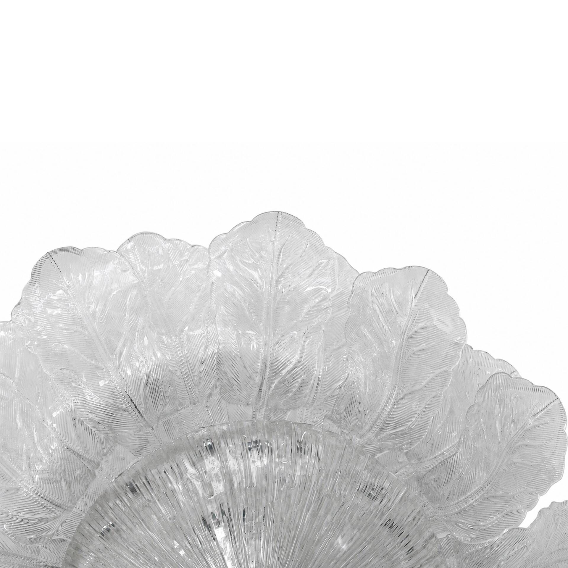 Contemporary Large Italian Clear Murano Glass Leaf Flush Mount Ceiling Ligh