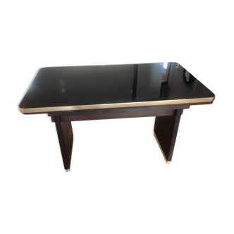 Table basse avec plateau en verre noir relevable et rallonges années 40-50