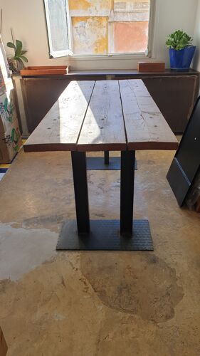 Industrial table solid wood brut, steel legs