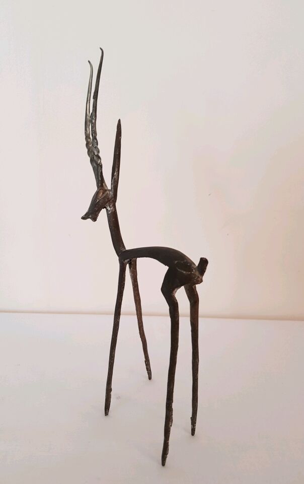 Trio gazelles and antelopes in brass and bronze