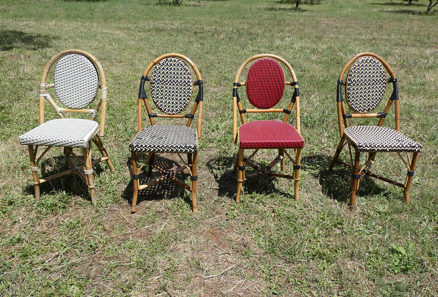 Lot of 4 chairs bistro terrace "Parisian" rattan and braiding