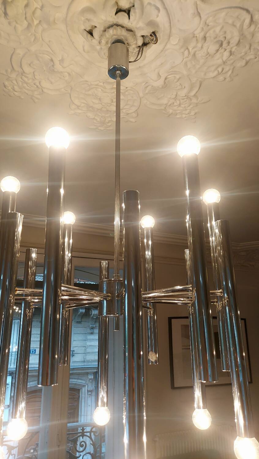 Very large vintage 12-light chandelier by Sciolari - 1970s (Space Age)