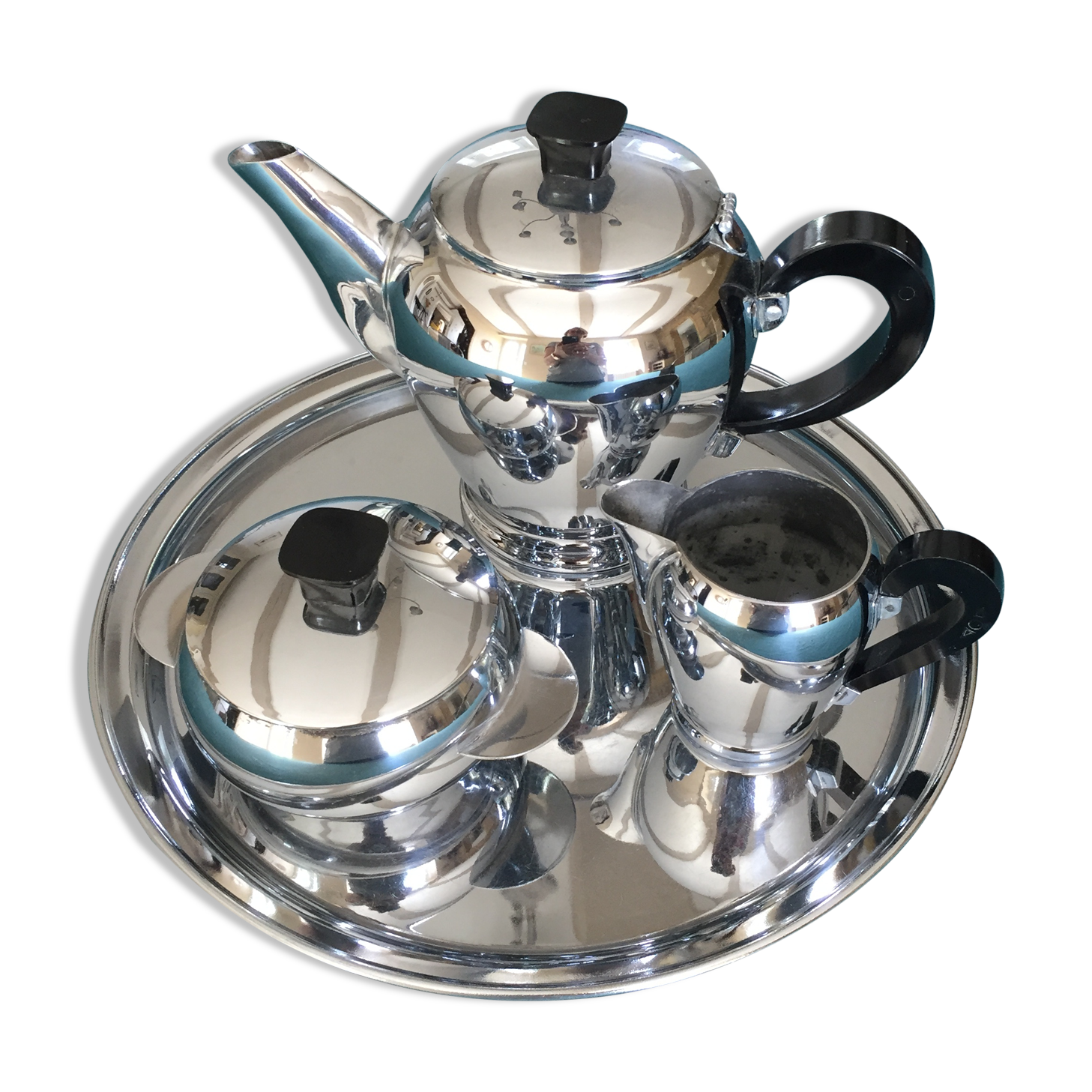 Tea service or coffee in chromed copper with tray year 70